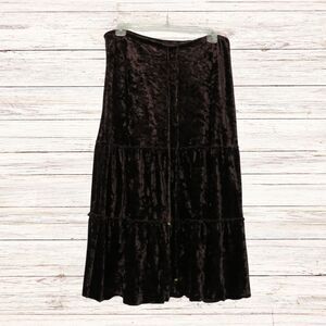 Dress Barn Skirt Sz M Mid Calf Brown Tiered Mock Velvet  Skirt Women